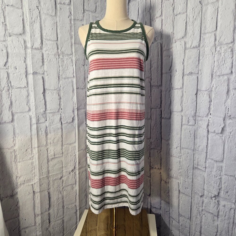 J Jill Extra Small Green Pink Striped Casual Summer Cotton Blend Tank Dress